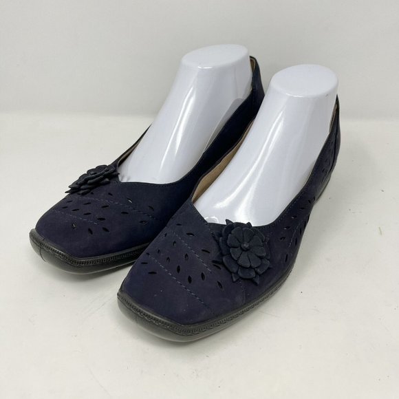 Hotter‎ Comfort Concepts Womens Flats  Vamp Dark Blue Suede Flower Size 9.5 - Picture 2 of 10